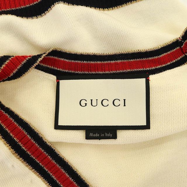 Gucci(グッチ)のグッチ ニットカーディガン 長袖 GGパールボタン メリノウール M アイボリー レディースのトップス(カーディガン)の商品写真