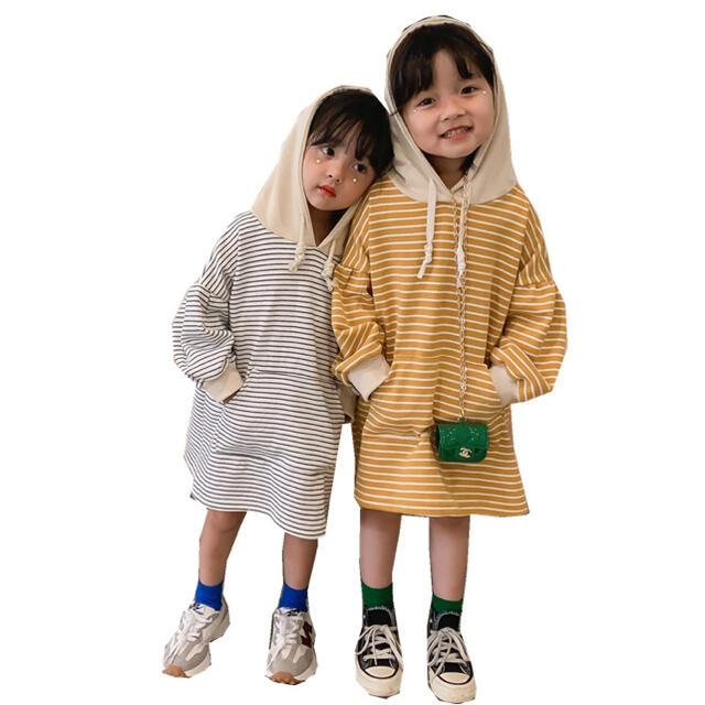 ストライプ長袖ワンピース　兄弟揃い　可愛い　秋冬　 キッズ/ベビー/マタニティのキッズ服女の子用(90cm~)(ワンピース)の商品写真