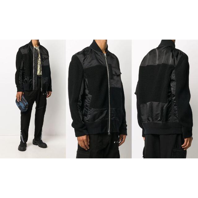 sacai(サカイ)のSACAI 20AW ニット 切り替え MA-1 黒 1　新品　サカイ メンズのジャケット/アウター(フライトジャケット)の商品写真