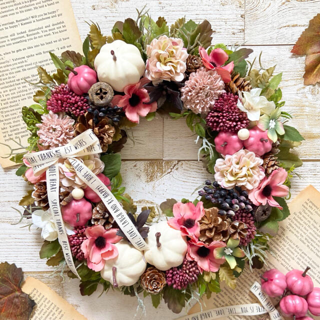 専用⭐︎フラワーリース⭐︎グレーホワイト紫陽花&ローズ×アンティーク(25cm)