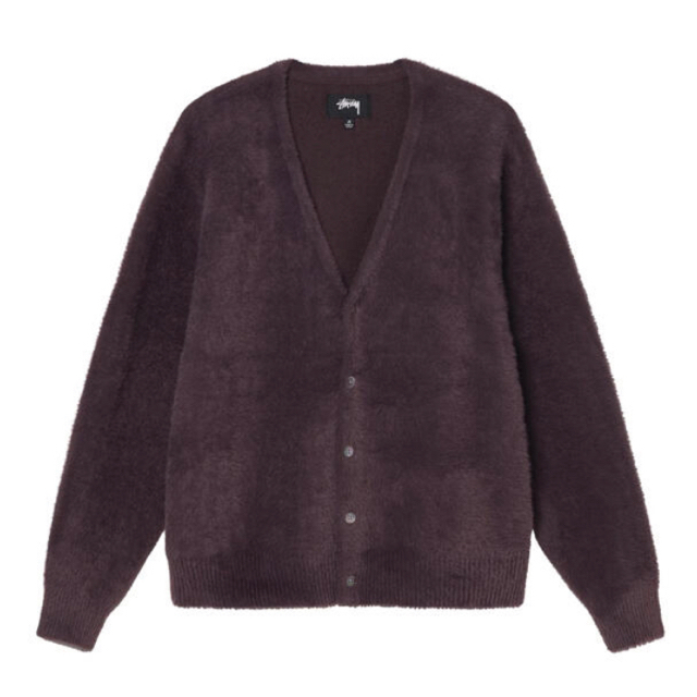 M STUSSY SHAGGY CARDIGAN EGGPLANT-