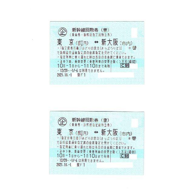 新幹線特急券 東京⇄新大阪 回数券1枚 期限11/9まで