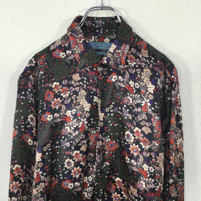 【美品】ZARA/ザラ　長袖花柄シャツ　レーヨン 和柄　エスニックフラワー　総柄