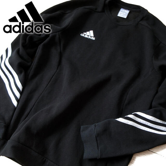 adidas(アディダス)の美品 M アディダス メンズ 裏起毛 スウェット/トレーナー ブラック メンズのトップス(スウェット)の商品写真