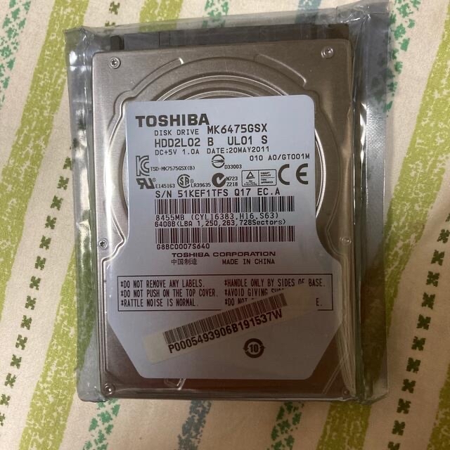 東芝(トウシバ)のHDD640GB. 東芝 スマホ/家電/カメラのPC/タブレット(PCパーツ)の商品写真