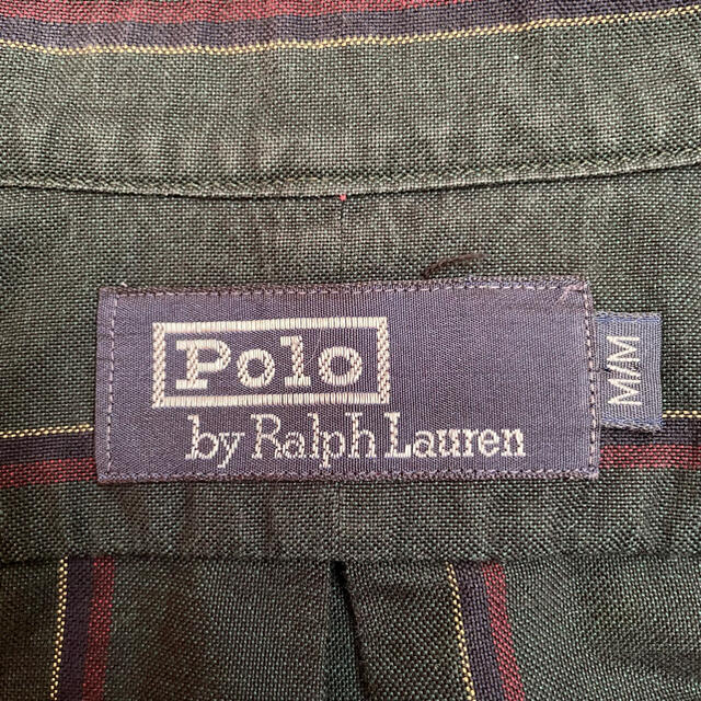 Ralph Lauren(ラルフローレン)の古着 90s POLO Ralph Lauren 長袖BDストライプシャツ 緑 メンズのトップス(シャツ)の商品写真