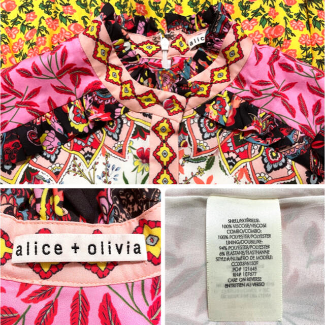 Alice+Olivia  パッチワーク  フラワー フリル ワンピース