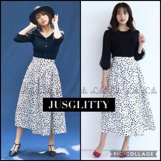 ジャスグリッティー(JUSGLITTY)のJUSGLITTY ランダムタックフレアスカート　ジャスグリッティー 秋コーデ(ロングスカート)