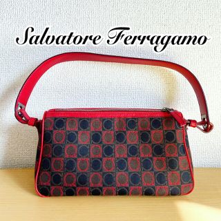 サルヴァトーレフェラガモ(Salvatore Ferragamo)の【美品】フェラガモ レザーキャンバス ミニショルダー レッド(ショルダーバッグ)