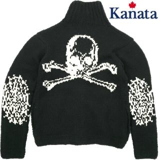 カナタ(KANATA)の限定14着◆Kanata◆カナダ製カウチンセーターメンズL位黒(ニット/セーター)