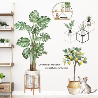 ウォールステッカー植物 猫 癒し リーフ 剥がせる DIY 壁紙PG4(その他)