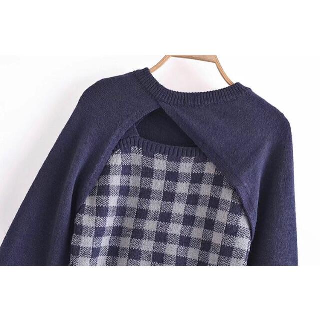 ZARA(ザラ)の🎃10月新作👻6140◆2点セット navy チェック柄 ニット セーター レディースのトップス(ニット/セーター)の商品写真