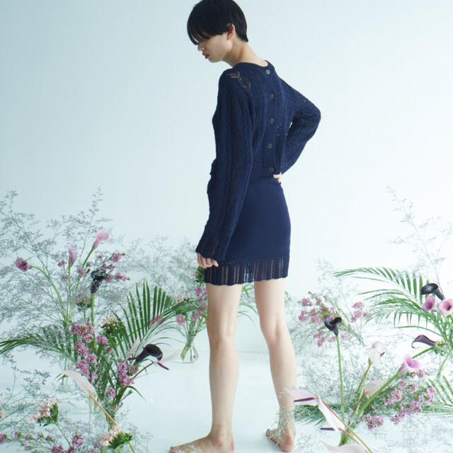 Rosary moon(ロザリームーン)のCrochet Mini Skirt ネイビー レディースのスカート(ミニスカート)の商品写真