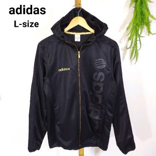 アディダス(adidas)のadidas ジャージ素材パーカー・黒ブラック金色ゴールド 79503(パーカー)