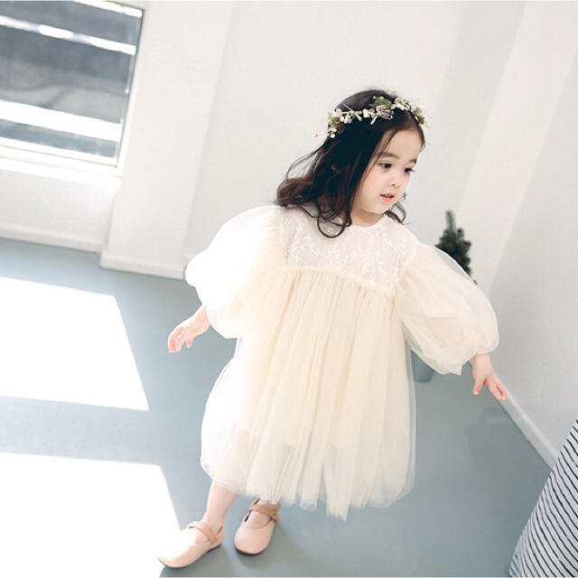韓国 子供服 ふんわりチュール ワンピース　90cm キッズ/ベビー/マタニティのキッズ服女の子用(90cm~)(ワンピース)の商品写真