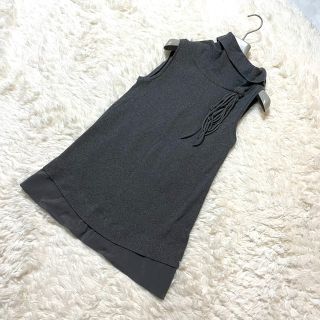 ブルネロクチネリ(BRUNELLO CUCINELLI)の本物 美品 ブルネロクチネリ 裾レース ニット フリンジ付 チュニック 灰 S(チュニック)