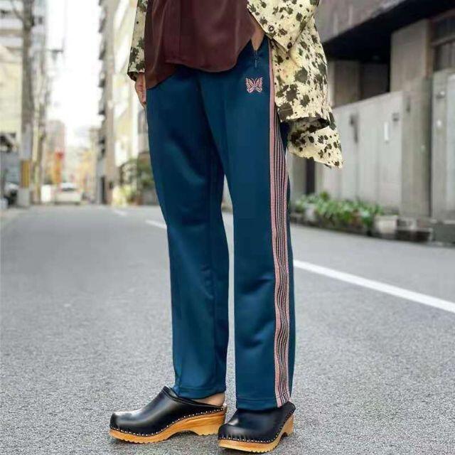 新品未使用 needles トラックパンツ ブラック ターコイズ ブルー