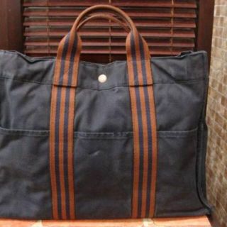 エルメス(Hermes)のエルメス フールトゥＭＭ ネイビー×ブラウン(トートバッグ)