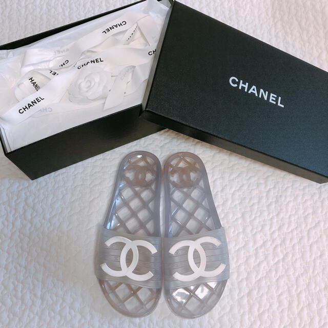 CHANEL 19SS ロゴスリッパクリアサンダル　38