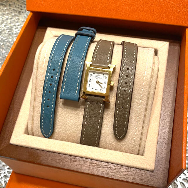 替えベルトセット★Hウォッチ　PM  HERMES ゴールド　エトゥープ