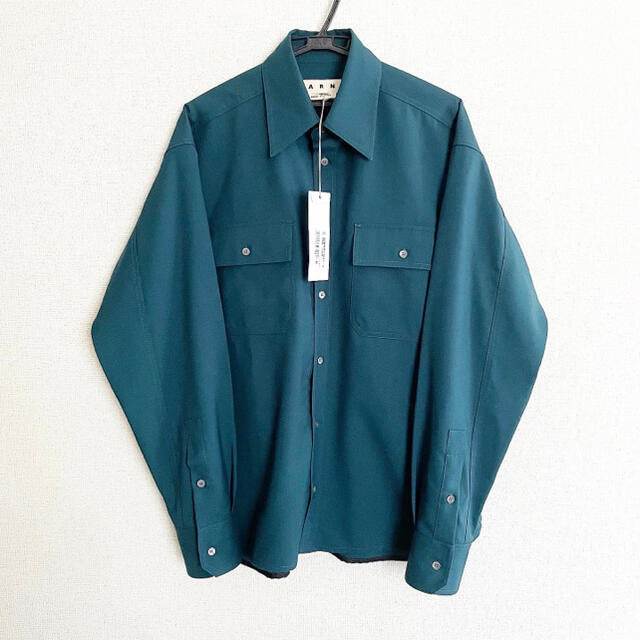 SALE/61%OFF】 MARNI トロピカルウールシャツ ネイビー 46 tdh