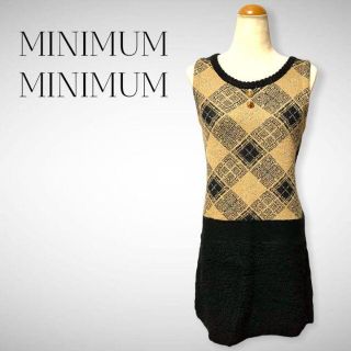 ミニマム(MINIMUM)の【美品】ミニマム MINIMUM アーガイル ループヤン ニットワンピース(ひざ丈ワンピース)