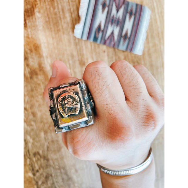 RRL(ダブルアールエル)の超希少!ビンテージメキシカンバイカーリングホースヘッド&ホースシュー18.5号 メンズのアクセサリー(リング(指輪))の商品写真