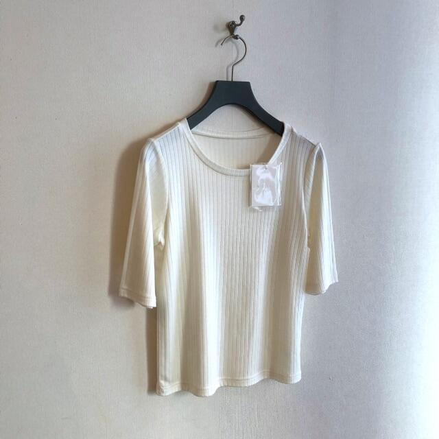 新品 WHYTO ホワイト リブ カットソー SILK BREND TOP
