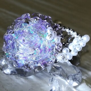✿レジンリング薔薇✿clear purple & pearl silver✿(リング)