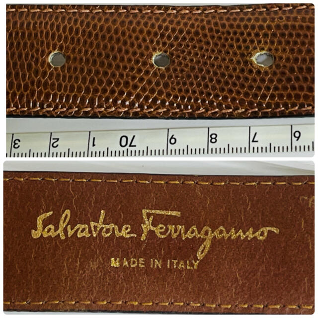 Salvatore Ferragamo(サルヴァトーレフェラガモ)のSalvatore Ferragamo フェラガモ　型押し　リザード　ベルト レディースのファッション小物(ベルト)の商品写真