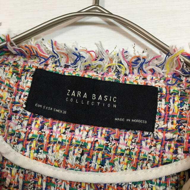 ZARA BASIC ザラベーシック　ピンク　ツィード　ノーカラージャケット S レディースのジャケット/アウター(ノーカラージャケット)の商品写真