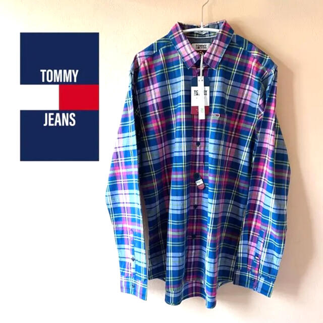 TOMMY HILFIGER(トミーヒルフィガー)のクラ様専用✨トミー ジーンズ✨チェック メンズシャツ  ブルー×ピンク メンズのトップス(シャツ)の商品写真