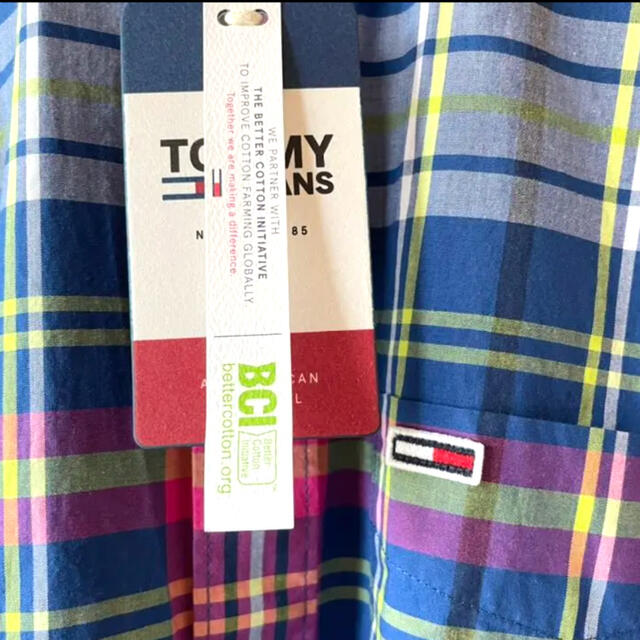 TOMMY HILFIGER(トミーヒルフィガー)のクラ様専用✨トミー ジーンズ✨チェック メンズシャツ  ブルー×ピンク メンズのトップス(シャツ)の商品写真