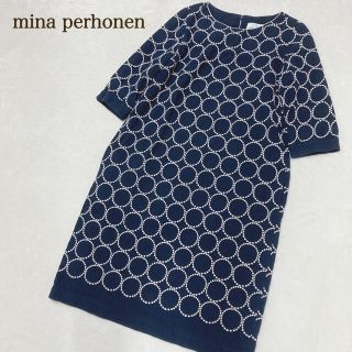 ミナペルホネン(mina perhonen)のミナペルホネン ワンピース タンバリン ネイビー 日本製(ひざ丈ワンピース)