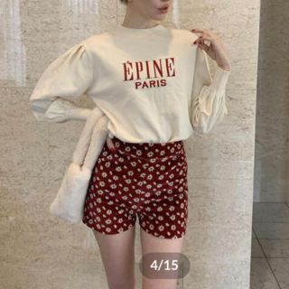 ハニーミーハニー(Honey mi Honey)のepine flower velour pants red(ショートパンツ)