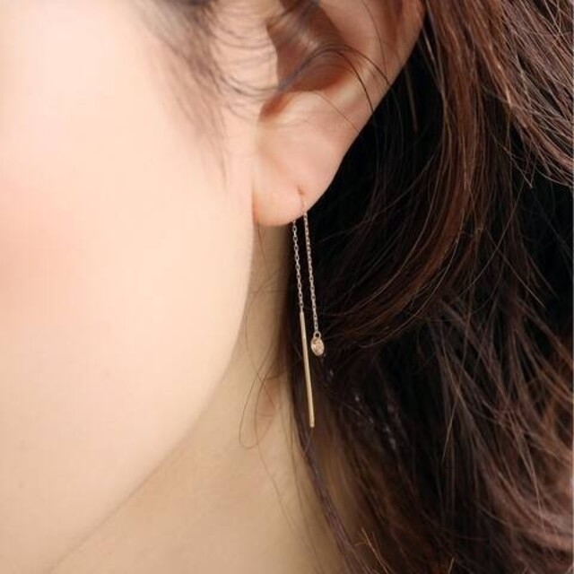 LilasブラウンホールダイヤチェーンピアスK18 2P 【使い勝手の良い