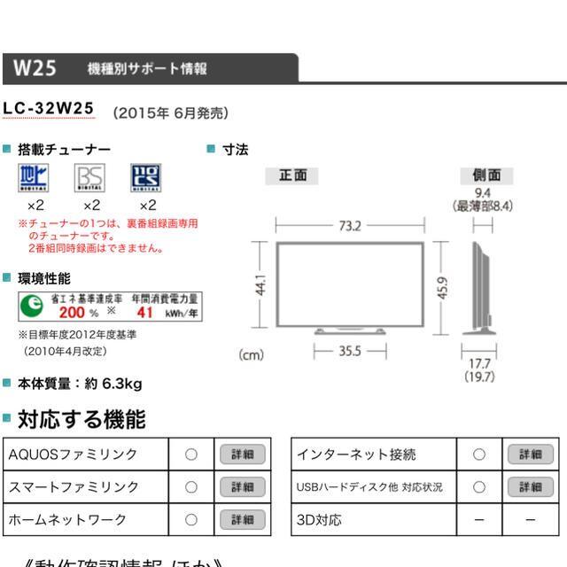 シャープ 32V型 AQUOS ハイビジョン 液晶テレビ LC-32W25 www