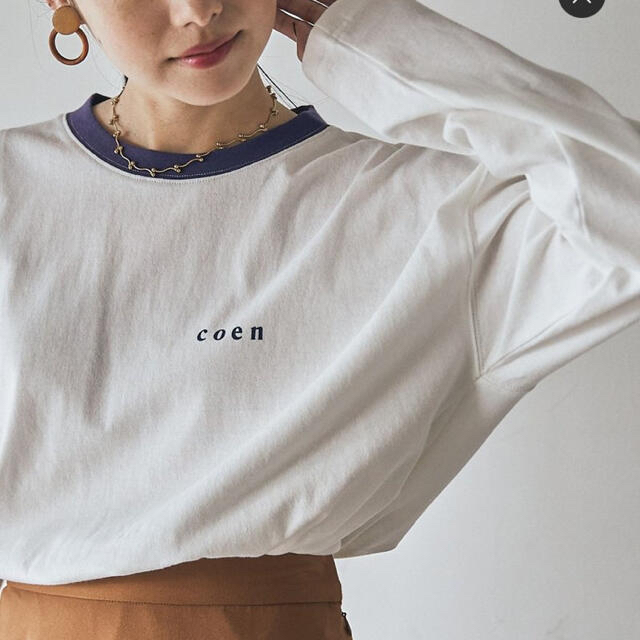 coen(コーエン)の新品　coen コーエン　ミニロゴ　リンガーTシャツ　M レディースのトップス(Tシャツ(長袖/七分))の商品写真