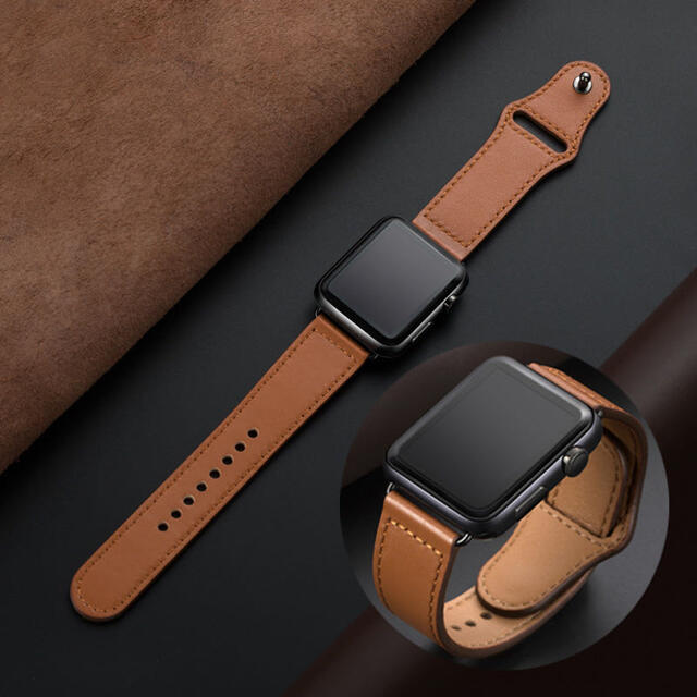 ブラウン☆アップルウォッチバンド 高級レザーベルト 本革 Apple Watch メンズの時計(レザーベルト)の商品写真