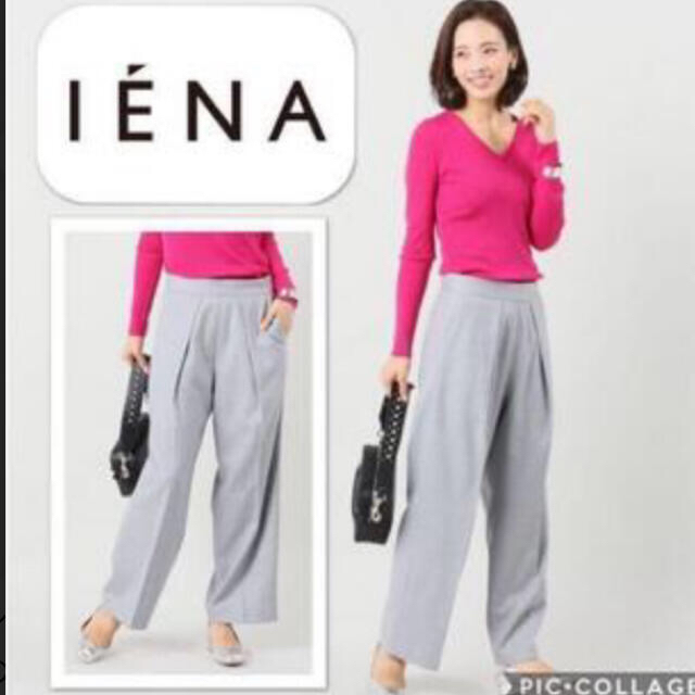 IENA(イエナ)のイエナ　ウールワイドパンツ　サイズ34 ライトグレー　タックパンツ レディースのパンツ(カジュアルパンツ)の商品写真