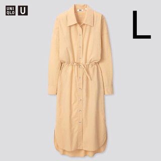 ユニクロ(UNIQLO)の【未使用】UNIQLO U ドローストリングシャツワンピース（ライトオレンジ）(ロングワンピース/マキシワンピース)