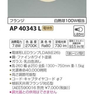 コイズミ照明 ペンダントライト フランジ 白熱球100W相当 AP40343L