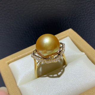 【高級】天然南洋真珠 ダイヤモンド付き一粒リングk18
