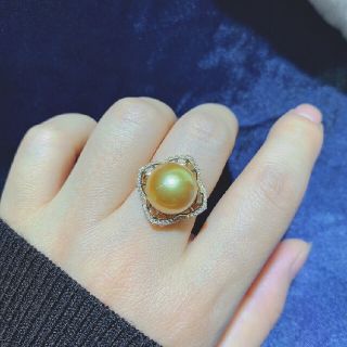 高級】天然南洋真珠 ダイヤモンド付き一粒リングk18の通販 by 天然