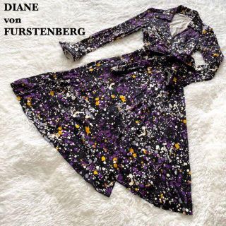 ダイアンフォンファステンバーグ(DIANE von FURSTENBERG)の【美品】DVF ラップワンピース　シルク100% スプラッシュ柄　2 S(ひざ丈ワンピース)