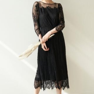 ロペピクニック(Rope' Picnic)の【Mon E’toile】【結婚式にも】レースDRESS  ブラック(ミディアムドレス)