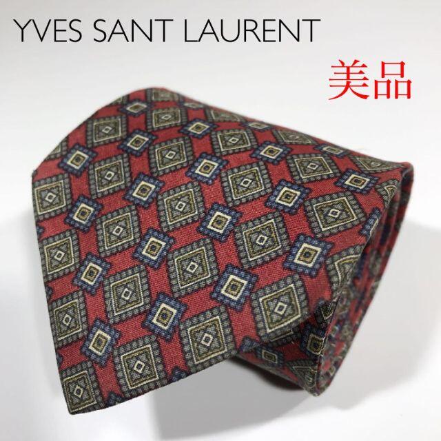 Saint Laurent(サンローラン)の美品 イヴサンローラン 万代 高級シルク ネクタイ 幾何学模様 総柄 パターン メンズのファッション小物(ネクタイ)の商品写真