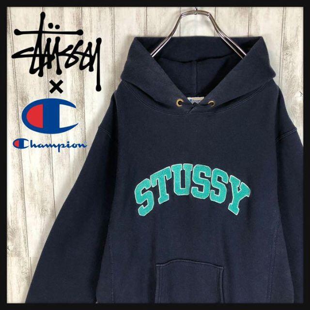 ネイビー紺グリーン緑サイズ表記【激レア】STUSSY CHAMPION 平手友梨奈 リバースウィーブ パーカー