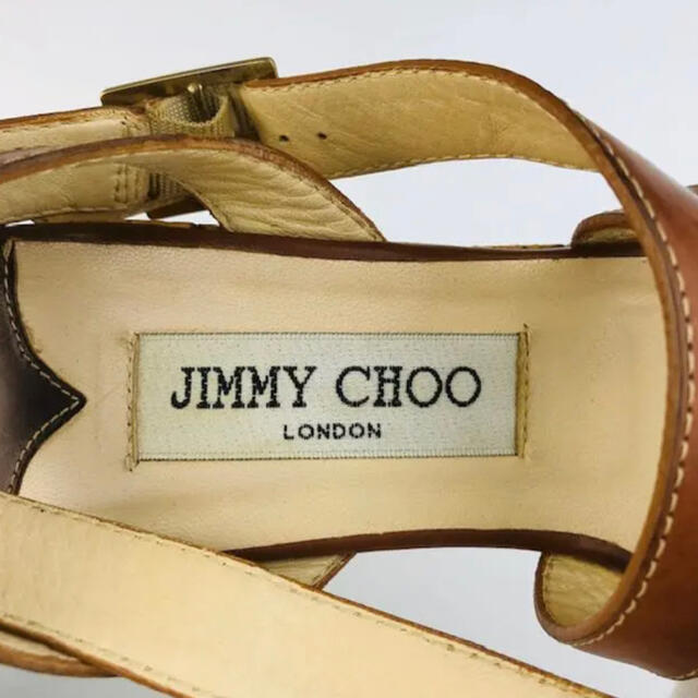 JIMMY CHOO(ジミーチュウ)の美品★JIMMY CHOO・クロスレザー ウェッジソール サンダル（381/2） レディースの靴/シューズ(サンダル)の商品写真