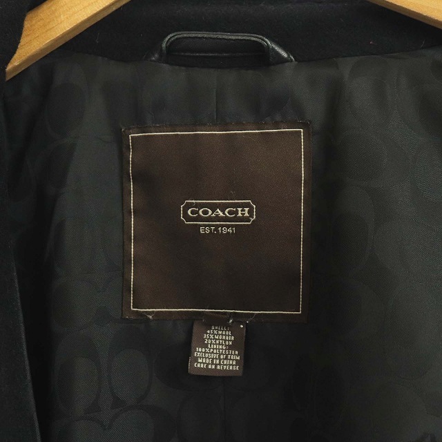 COACH(コーチ)のコーチ ステンカラーコート ミドル ロング ウール 裏地シグネチャー S 黒 レディースのジャケット/アウター(その他)の商品写真